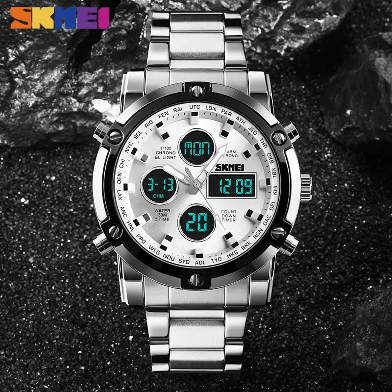Skmei - 1389 - Dual Display Waterproof Watch - Silver_Silver