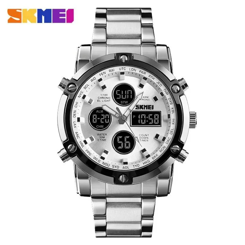Skmei - 1389 - Dual Display Waterproof Watch - Silver_Silver