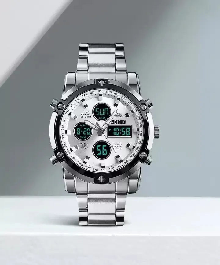 Skmei - 1389 - Dual Display Waterproof Watch - Silver_Silver