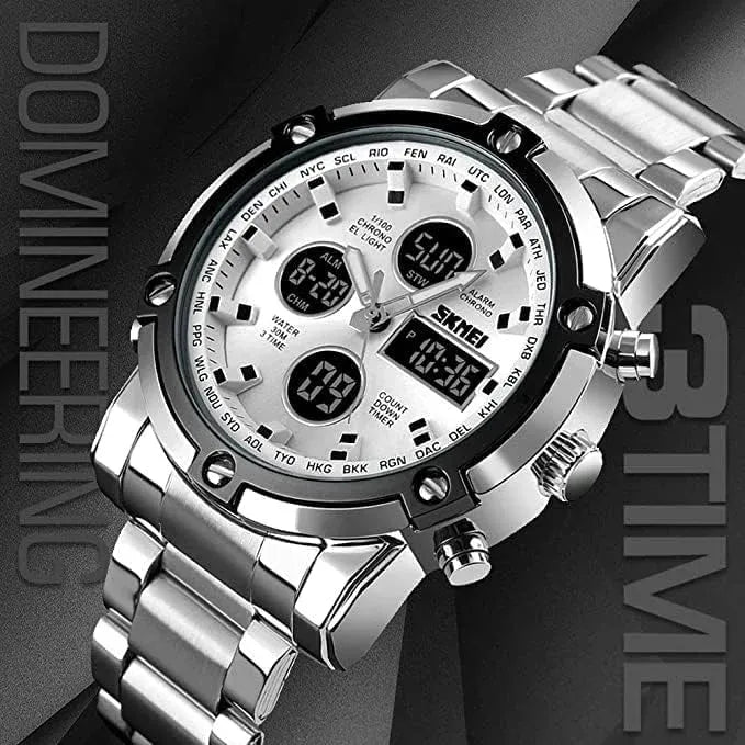 Skmei - 1389 - Dual Display Waterproof Watch - Silver_Silver